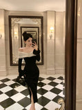 Gorunrun-2024 Luxury Smart Evening Midi Dresses Women Autumn New Korean Black Long Sleeve Bodycon Elegant Wedding Party Female Clothing