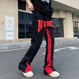 Gorunrun-Streetwear y2k 90s Fashion Hip Pop Style 2000s 2024 Y2K Fashion Letter Embroidery Baggy Jeans Flare Pants Men Clothing Kanye Straight Women Hip Hop Long Trousers Ropa Hombre