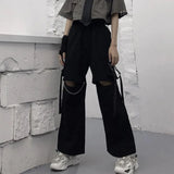 GORUNRUN Autumn Fashion Cargo Pants Women Gothic Punk Black Wide Leg Lady Hot Pants Korean Fashion Street Wear Casual Trousers New