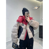 GORUNRUN-Short Hooded Parkas Women Streetwear Patchwork Cropped Down Coats Korean Cotton Padded Puffer Jackets Winter Thick Warm Outwear