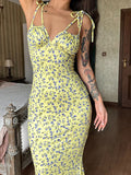 GORUNRUN Women Flowers Suspender Dress Hip Wrap Elegant Sexy Sleeveless Backless Slim Female Beach Evening Party Bodycon Dress 2024