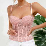 GORUNRUN-Woman Clothing Pink Corset with Underwire Bra 2024 Summer Lace Halter Bustier Slim Lingerie Tank Tops Fashion Aesthetic Camisole