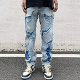 Gorunrun-Streetwear y2k 90s Fashion Hip Pop Style 2000s 2024 Grunge Clothes Y2K Streetwear Hole Ripped Stacked Jeans Pants For Men Kanye Washed Blue Hip Hop Denim Trousers Ropa Hombre