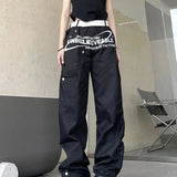 GORUNRUN Harajuku Women Cargo Pants Gothic Punk Bf Letter Print Trousers High Waist Female Fashion Straight Wide Leg Casual Pants