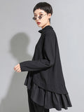 GORUNRUN Loose Fit Asymmetrical Ruffles Sweatshirt New High Collar Long Sleeve Women Big Size Fashion Tide Spring Autumn