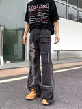 Gorunrun-Streetwear y2k 90s Fashion Hip Pop Style 2000s 2024 Ropa Grunge Y2K Streetwear Washed Black Ripped Baggy Flare Jeans Pants Men Clothes Multi Pockets Harajuku Cotton Trousers