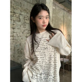 GORUNRUN-Y2K Print T Shirts Women Streetwear Oversized Letter Tops Harajuku Korean Fashion O Neck Long Sleeve Casual All Match Tees New