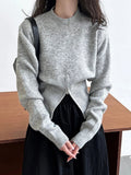 Gorunrun- Gray Hen Zipper Big Size Knitting Sweater Round Neck Long Sleeve Women Pullovers New Fashion Spring Autumn