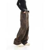 GORUNRUN-Women's Brown Jeans Leopard Print Retro Straight Tube Baggy Pants Fashion Street Fashion Y2K Jeans New Winter Leggings