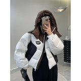 GORUNRUN-Short Hooded Parkas Women Streetwear Patchwork Cropped Down Coats Korean Cotton Padded Puffer Jackets Winter Thick Warm Outwear