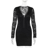 Gorunrun-Fashion Lace Splicing Short Sexy Dress Women 2024 Nightclub Party Dress Long Sleeve Bodycon  mini Summer Autumn Dress