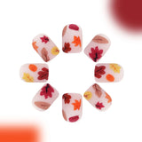 Gorunrun-Fall Nails DIY 24Pcs Short Square Press on Nail Fiery Red Maple Leaves Gentle Falling leave Fake Nail Autumn and Winter wearable Nail for Women