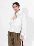 GORUNRUN Women White Back Long  Irregular Big Size Casual Blouse New Lapel Long Sleeve Shirt Fashion Spring Autumn