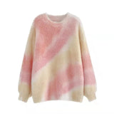 GORUNRUN-Sweet Tie Dye Rainbow Sweater Women Faux Mink Cashmere Knitted Pullovers Streetwear Oversized Knitwear Korean Casual Jumper Tops