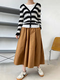 Gorunrun- High Elastic Waist Gray Brown Casual A-LINE Midi Half-body Skirt Women Fashion Tide New Spring Autumn