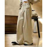 GORUNRUN- Spring Fashion Double Pleated Design Wide Leg Pants Women Lazy Loose Silhouette High Waist Casual Trousers Female