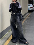 GORUNRUN-Y2K Vintage Black Baggy Jeans Women Streetwear Grunge Oversized Wide Leg Denim Pants Harajuku Retro 90s Basic Trousers