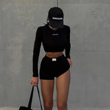 GORUNRUN-2024  new knitted round neck long-sleeved three-point shorts two-piece set women's winter fashion sports all-match suit