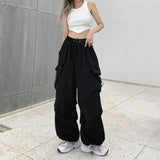 GORUNRUN Hip Hop Women Cargo Pants Streetwear All Match Y2K Wide Leg Pants Korean Elastic Waist Sweatpants Female Chic Trousers