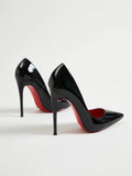 GORUNRUN-2024 New 12cm Pointed Black High Heels, Women's Fine Heels, Elegant Charm, Sexy Shallow Mouth Large Red Sole Single Shoes