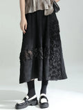 Gorunrun- High Elastic Waist Black Lace Spliced Casual Elegant Half-body Skirt Women Fashion Tide New Spring Autumn