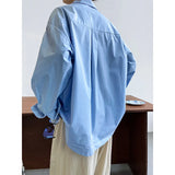 GORUNRUN-Casual Simple Blue Oversized Shirt Blue White Slouchy Loose Silhouette Blouse