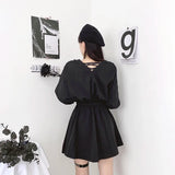 Gorunrun-hoco dresses -hoco dresses -S-4Xl Gothic Black Mini Dress Women Streetwear Belt Long Sleeve One Pieces Dresses Dark Academic Korean Bodycon A Line Vestidos