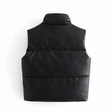 GORUNRUN-Puffy Vest Women Streetwear Winter Thick Parkas Jacket Black Pu Female Coats Faux Leather Down Waistcoat Fashion Loose Lady Vest