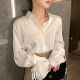 GORUNRUN-Elegant White Shirts Women Streetwear Chiffon Flare Long Sleeve Blouses Office Lady Korean Fashion Casual All Match Tops New