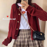 GORUNRUN-Sweet Knitted Cardigan Women Heart Buttons Sweaters Coat Korean Cropped Slim Knitwear Solid Kawaii Casual Jumpers Outwear Tops