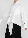 Gorunrun- Women White Irregular Big Size Blouse New Lapel Long Sleeve Loose Fit Shirt Fashion Tide Spring Autumn