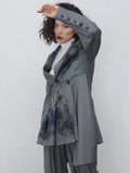 Gorunrun-  Women Gray Pattern Pleated Asymmetrical Blazer New Lapel Long Sleeve Loose Fit  Jacket Fashion Spring Autumn