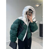 GORUNRUN-Short Hooded Parkas Women Streetwear Patchwork Cropped Down Coats Korean Cotton Padded Puffer Jackets Winter Thick Warm Outwear