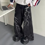 Gorunrun-Streetwear y2k 90s Fashion Hip Pop Style 2000s 2024 Cyber Y2K Streetwear Embroidery Lightning Black Baggy Jeans Pants Men 90S Vintage Clothes Wide Leg Hip Hop Long Trousers