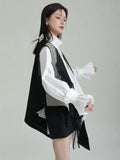 Gorunrun- Women Black Irregular Plaid Tassels Loose Fit Vest New Round Neck Sleeveless Fashion Tide Spring Summer