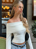 GORUNRUN Fashion Off Shoulder Knit Tops Women Slim Elegant Club Party Streetwear Sexy Top Pullover White Full Sleeve Outfits Cloth