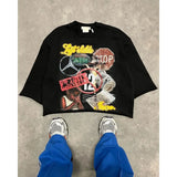 Gorunrun-Hip Hop Graffiti Design Graphic Printed Tops Y2K Seven Quarter Sleeves Tops Men Women Harajuku Gothic Cotton Oversized T Shirts