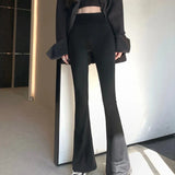 GORUNRUN Vintage Black Flare Pants Women Y2K Streetwear Elastic High Waist Skinny Pants Korean Fashion Casual Slim Solid Trousers