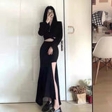 GORUNRUN-Irregular Split Midi Skirts Women Y2K Sexy Slit A Line Skirt Streetwear Korean Black High Waist Slim Trumpet Mermaid Skirt New