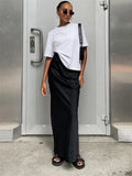 GORUNRUN Casual Satin Female Long Skirt Elegant Split Zipper Patchwork Black Maxi Skirt High Waist Fashion High Street Maxi Skirt