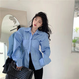 GORUNRUN-Elegant Patchwork Shirts Women Korean Fake Two Pieces White Blouses Streetwear Office Outfits Fashion Long Sleeve Chic Tops New