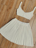 GORUNRUN Summer Sleeveless Tank Top And Mini Pleated Skirt Sets Beach Outfits Knit Set Women 2 Piece Sets Sexy Party Dress Suit