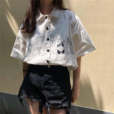 GORUNRUN-Harajuku Cartoon Shirts Women Streetwear Print Short Sleeve Blouses Korean Fashion White Loose Casual Tops Spring Summer New