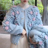 GORUNRUN-Harajuku Crop Knitted Cardigans Women 3D Flower Sweater Coat Sweet Single Breasted Knitwears Jackets Korean Loose Jumper Outwear