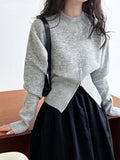 Gorunrun- Gray Hen Zipper Big Size Knitting Sweater Round Neck Long Sleeve Women Pullovers New Fashion Spring Autumn