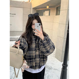 GORUNRUN-Short Plaid Parkas Women Vintage Thick Down Coats Streetwear Cropped Puffer Jacket Winter Korean Warm Cotton Padded Outwears New