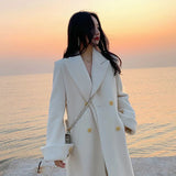 GORUNRUN-Elegant Long Wool Coat Women Belt Bandage Outwear Korean Oversized Cardigan Woolen Overcoat Winter Lace Up All Match Jackets New