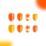 Gorunrun-Fall Nails DIY 24Pcs Orange Short Shiny Oval Press-On Nail Set Autumn Winter Maple Leaf Pattern False Nails Reusable Nail Tips for Women&girls