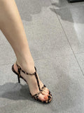 GORUNRUN-Leopard print high heels, sexy small stature, temperament, thin heels, summer open toe buckle sandals, women's 2024 new model