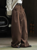 Gorunrun- High Waist White Pleated Casual Long Wide Leg Pants New Loose Fit Trousers Women Fashion Tide Spring Autumn